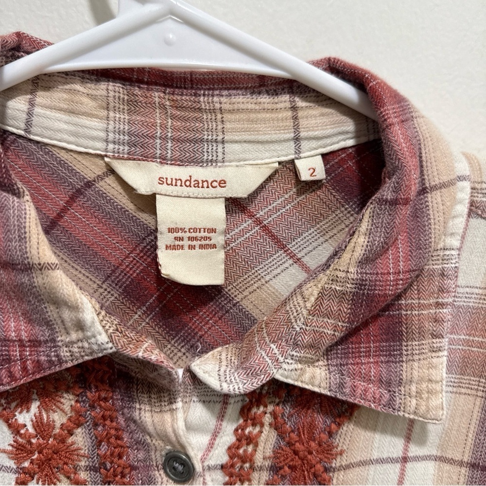 Sundance Zinnia Plaid Flannel Button-Down Shirt Women's Size 2 Embroidered Flaw - Picture 2 of 6
